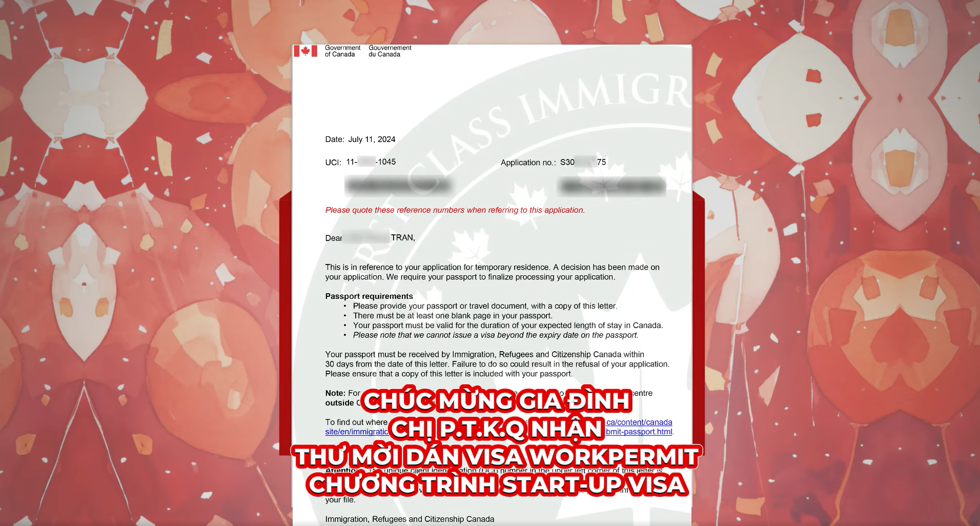 Maple Leaf Việt Nam chúc mừng khách hàng nhận Work Permit Start-up Visa Canada