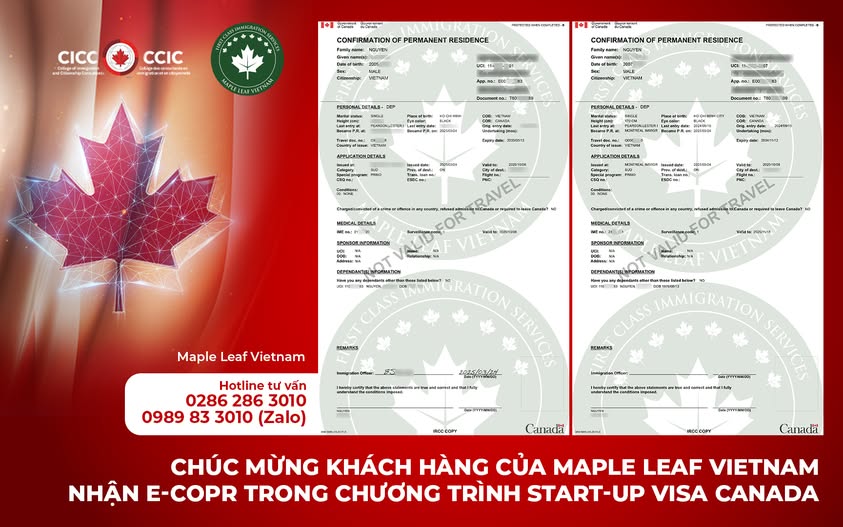 Chúc mừng khách hàng nhận e-copr chương trình start-up visa canada cùng Maple Leaf Việt Nam