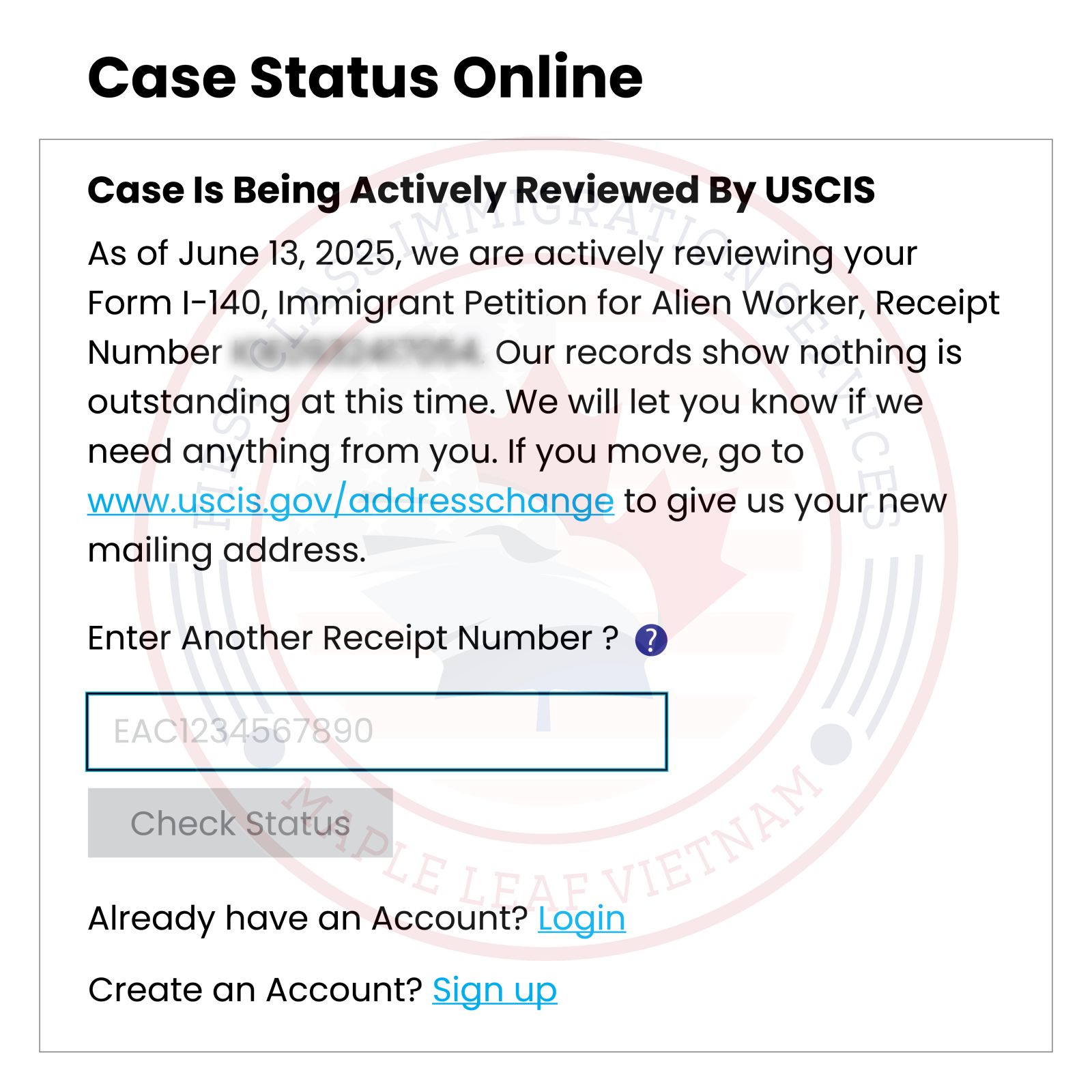 Case status online - Maple Leaf Việt Nam