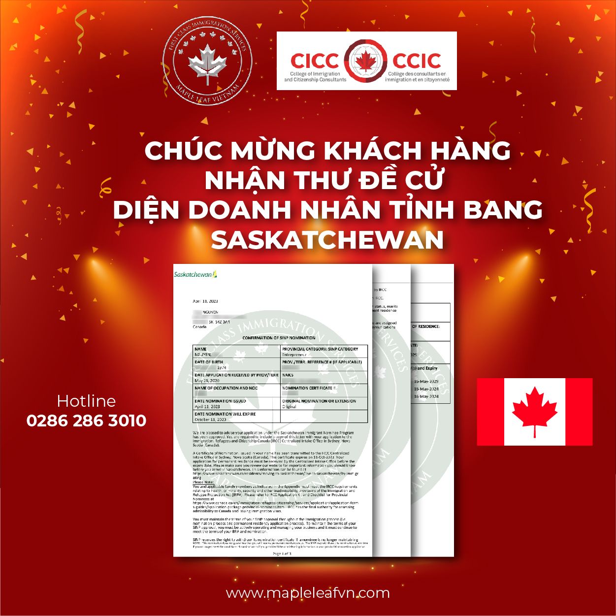 Khách hàng Maple Leaf Việt Nam đề cử diện doanh nhân tỉnh bang Saskatchewan
