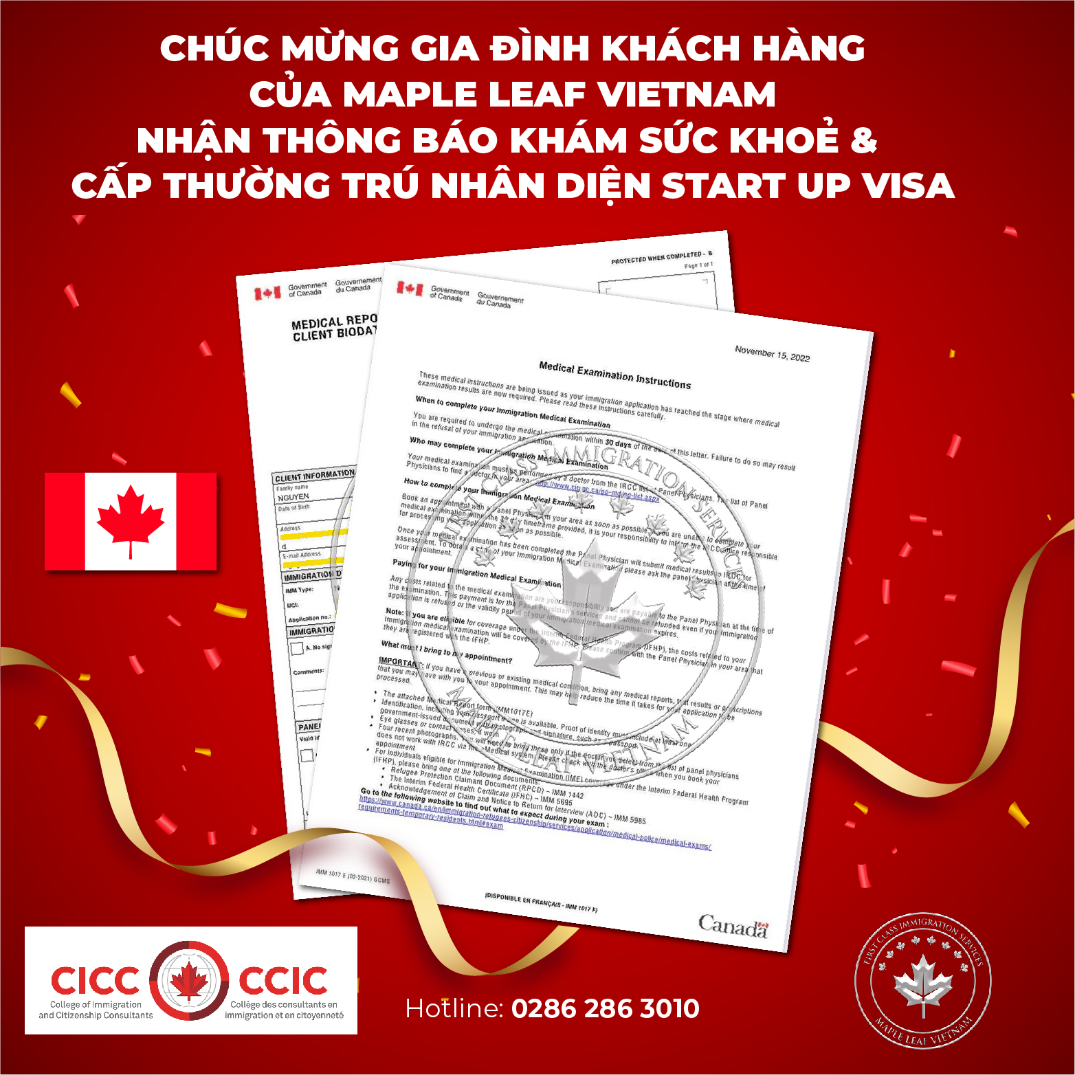 Maple leaf Việt Nam chúc mừng khách hàng nhận Medical Request và cấp thường trú nhân Canada