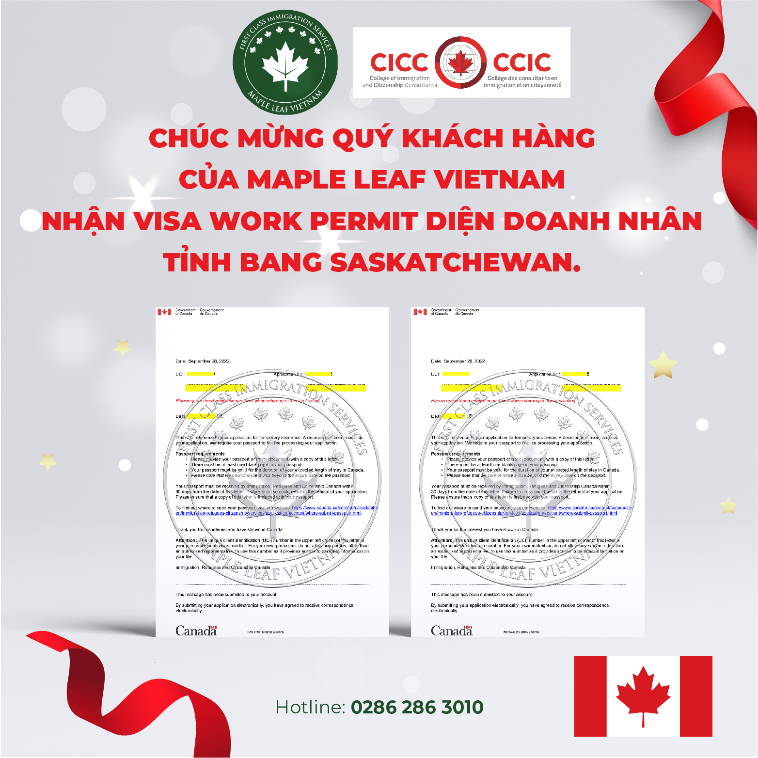 Maple Leaf Việt Nam chúc mừng khách hàng nhận Work Permit Saskatchewan - Canada