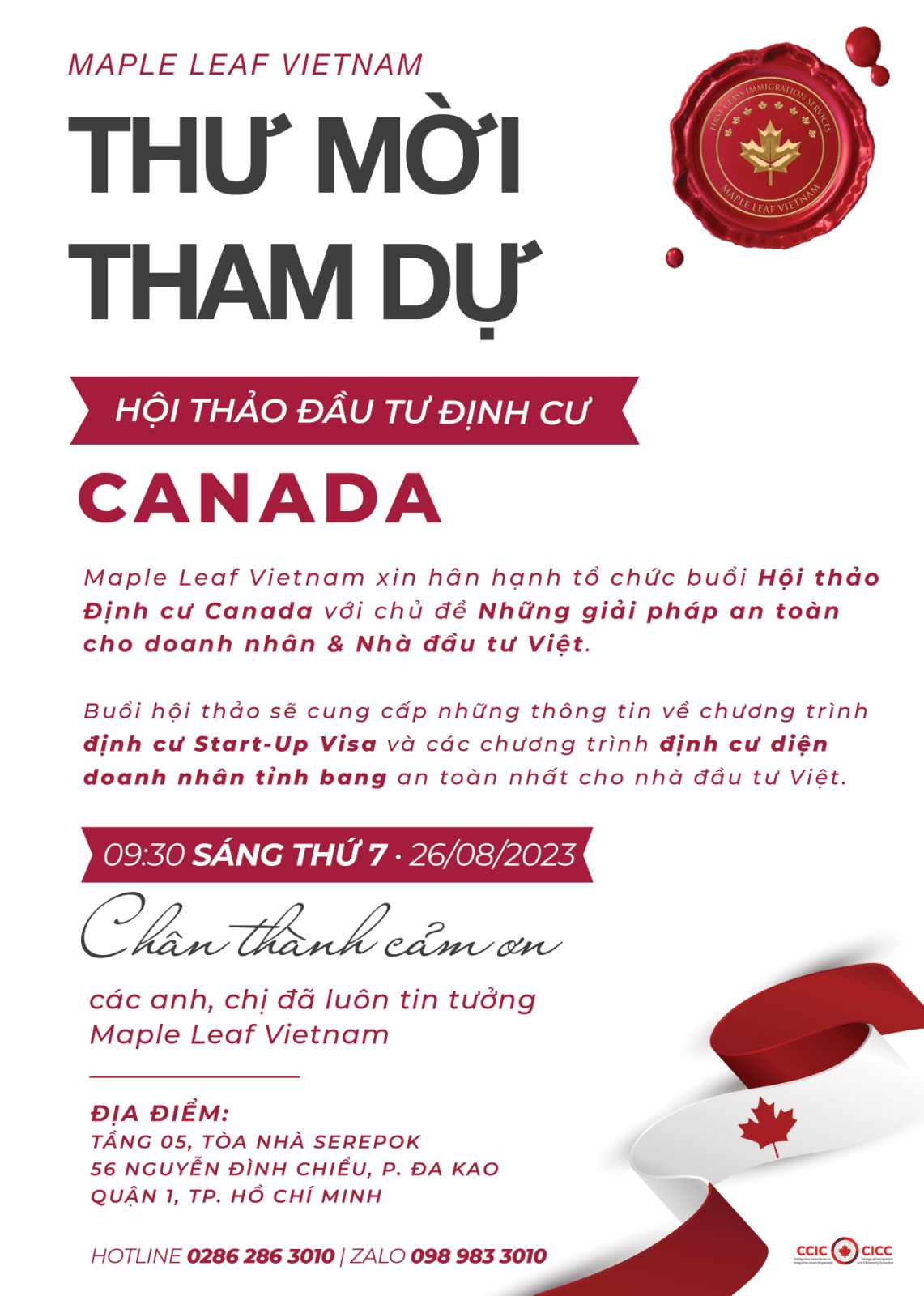 Thư mời tham dự hội thảo đinh cư canada - Maple Leaf Việt Nam