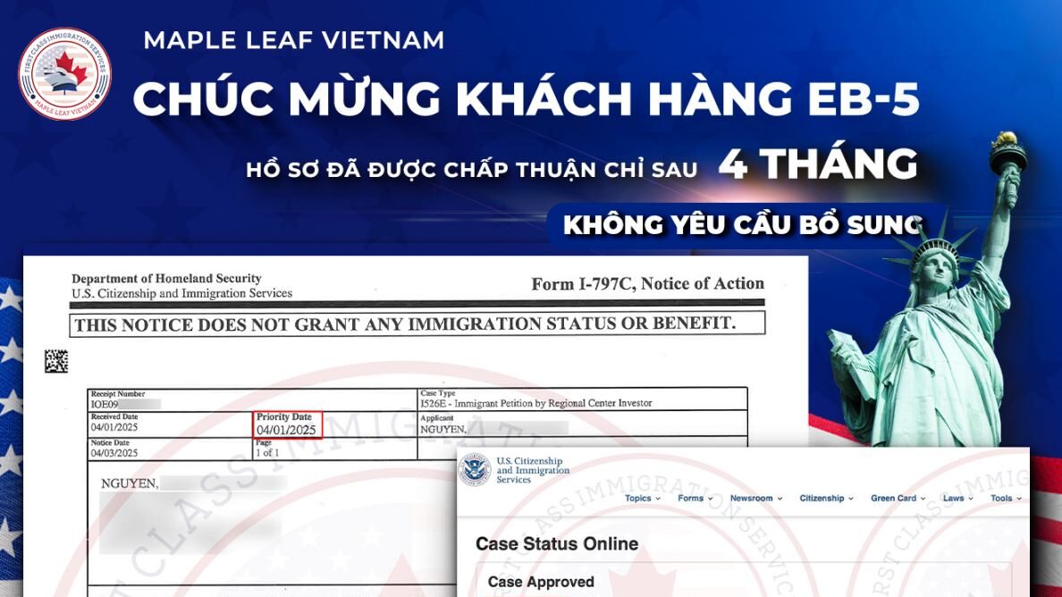 Hồ sơ I-526E Định cư Mỹ EB5 được chấp thuận chỉ sau 4 tháng