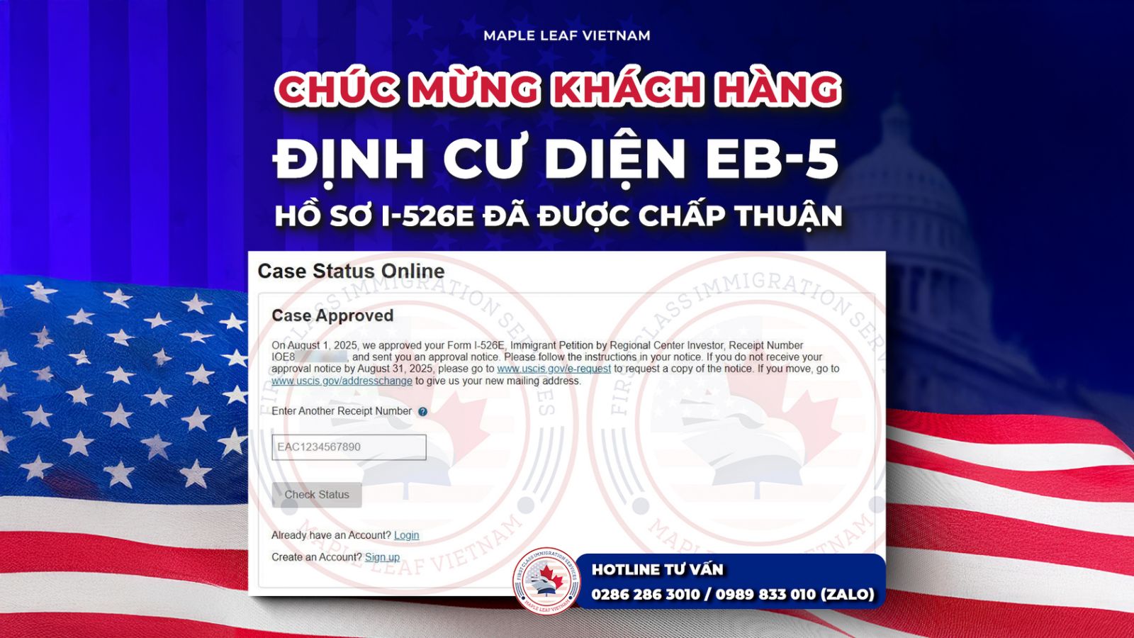 MPLVN chúc mừng khách hàng được chấp thuận hồ sơ I-526E định cư Mỹ