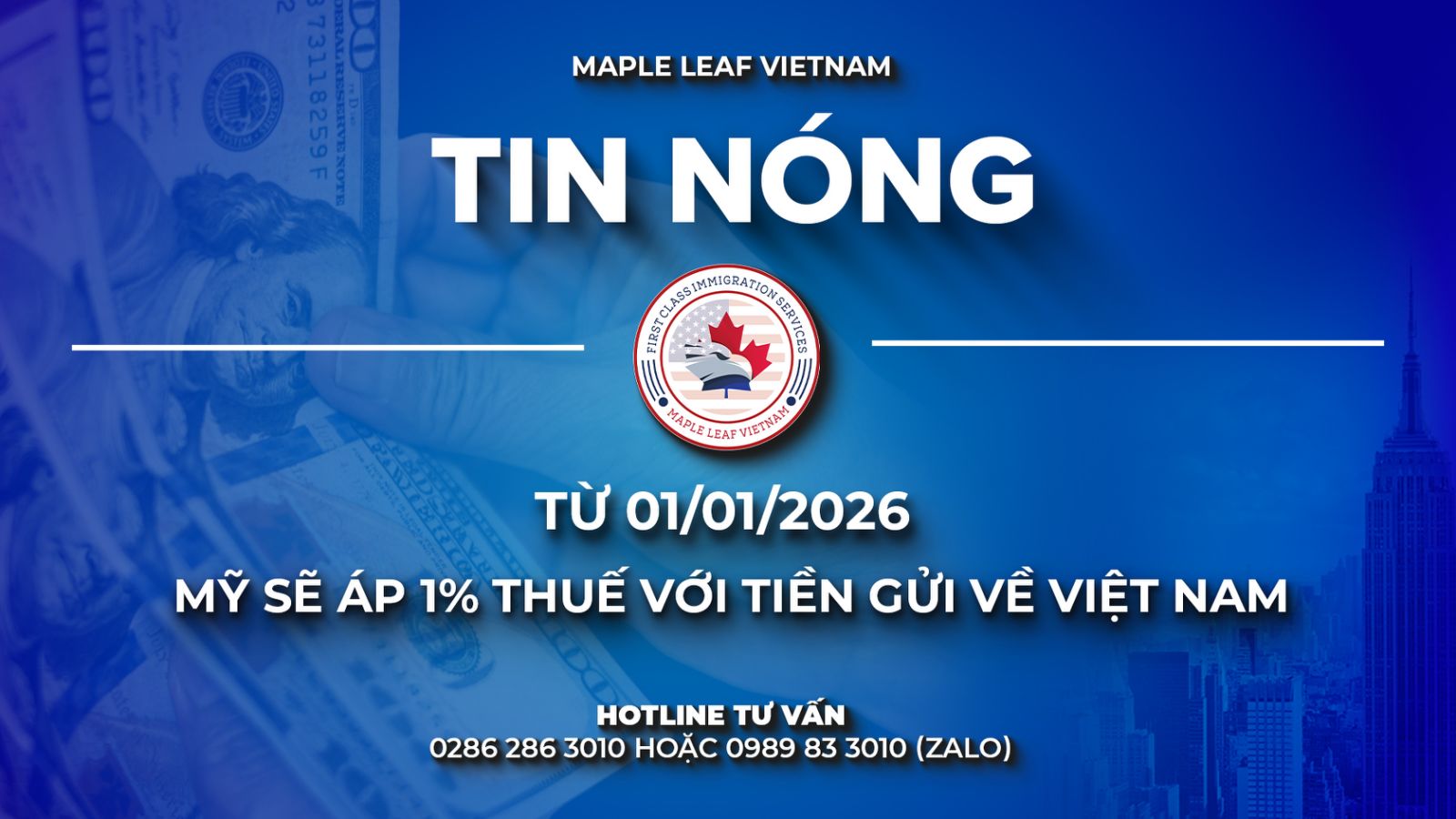 Mỹ áp dụng 1% thuế với tiền gửi về Việt Nam từ 01/01/2026