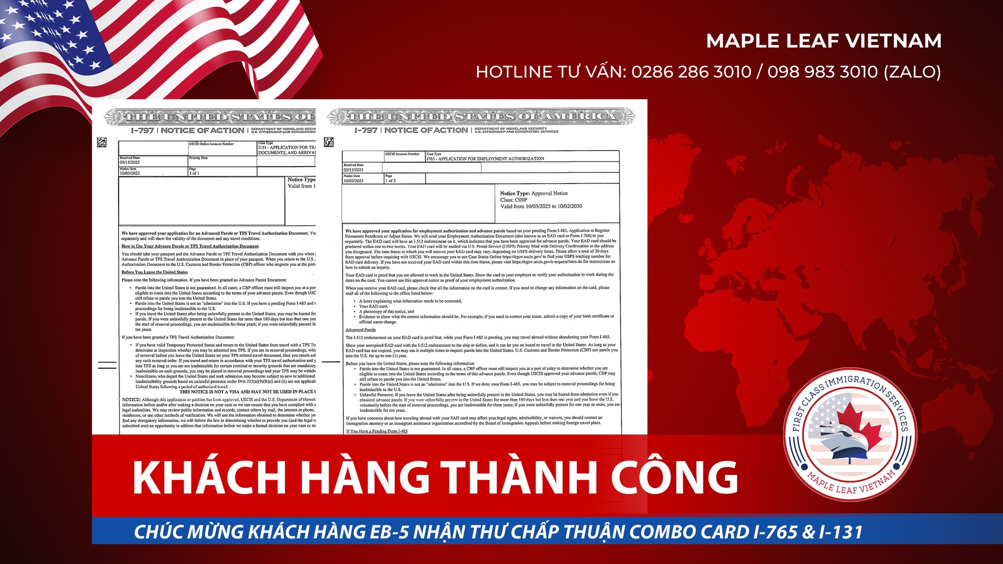 Chúc mừng khách hàng Eb-5 nhận thư chấp thuận combo card