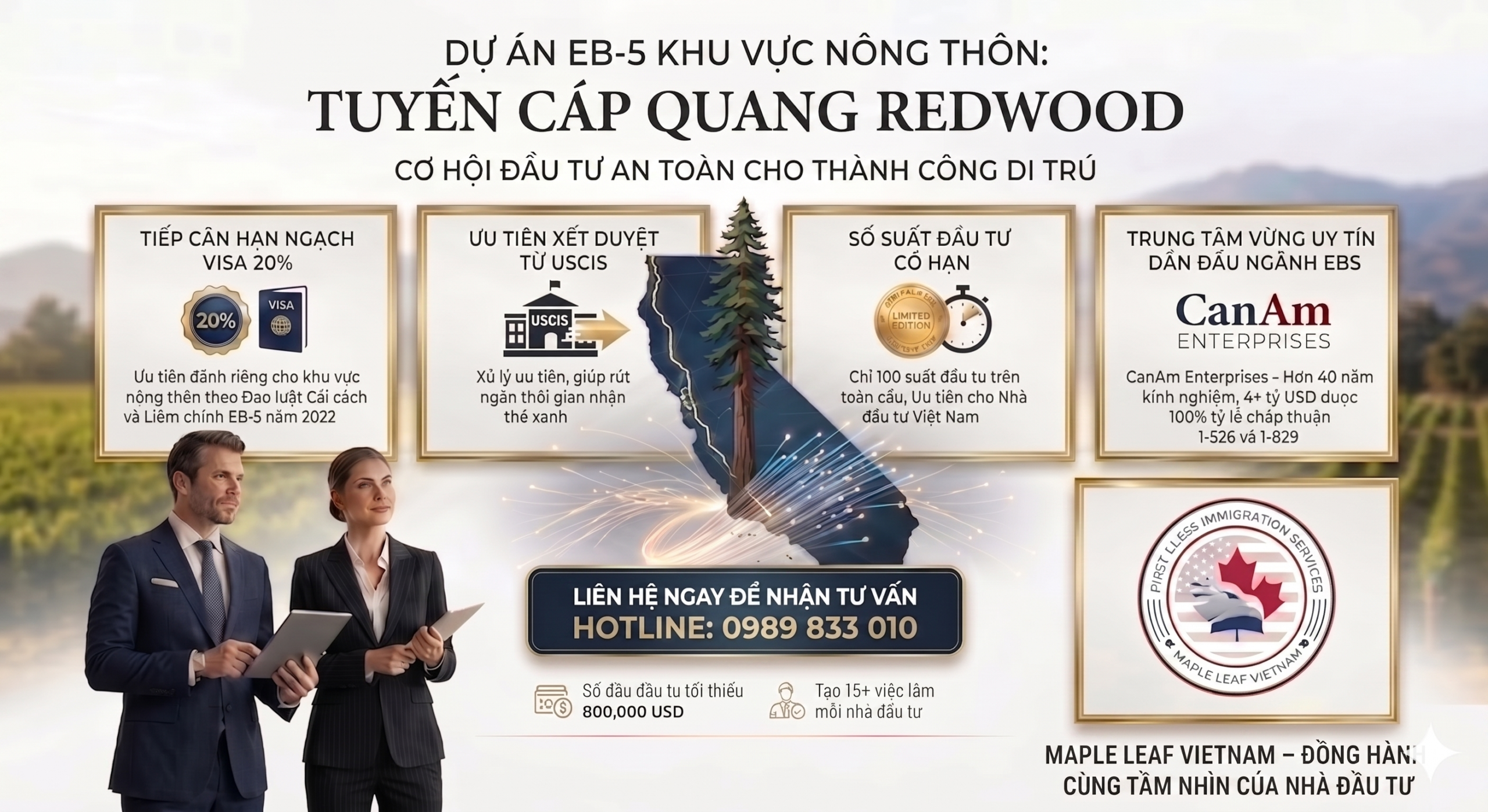DỰ ÁN EB-5 RURAL REDWOOD: GIẢI PHÁP ĐỊNH CƯ MỸ NHANH CHÓNG VỚI ĐẶC QUYỀN XÉT DUYỆT NHANH VÀ CẤU TRÚC BẢO TOÀN VỐN