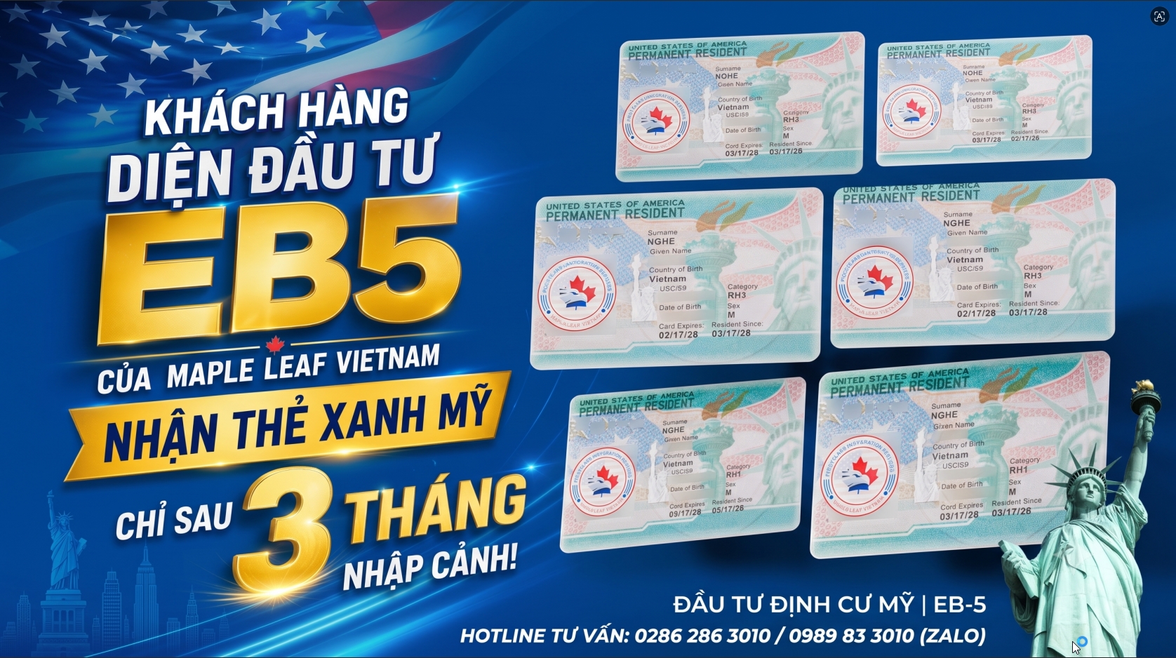 KHÁCH HÀNG DIỆN ĐẦU TƯ EB5 CỦA MAPLE LEAF VIETNAM NHẬN THẺ XANH MỸ CHỈ SAU 3 THÁNG NHẬP CẢNH!